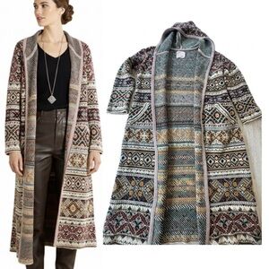 Aldo Martins By Anthropologie Long Open Cardigan Sweater Duster with Hood Coat M